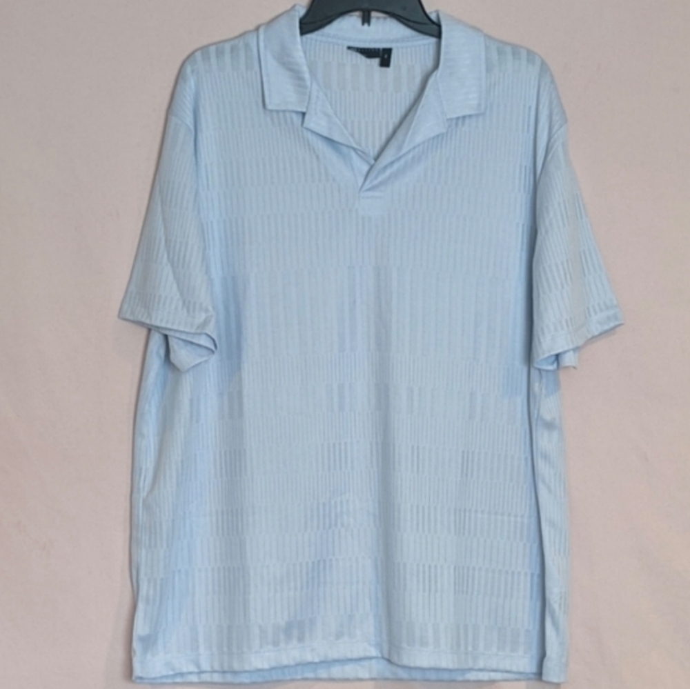 ASOS Light Blue Textured Striped Collared Short Sleeve Polo Shirt size 2XL